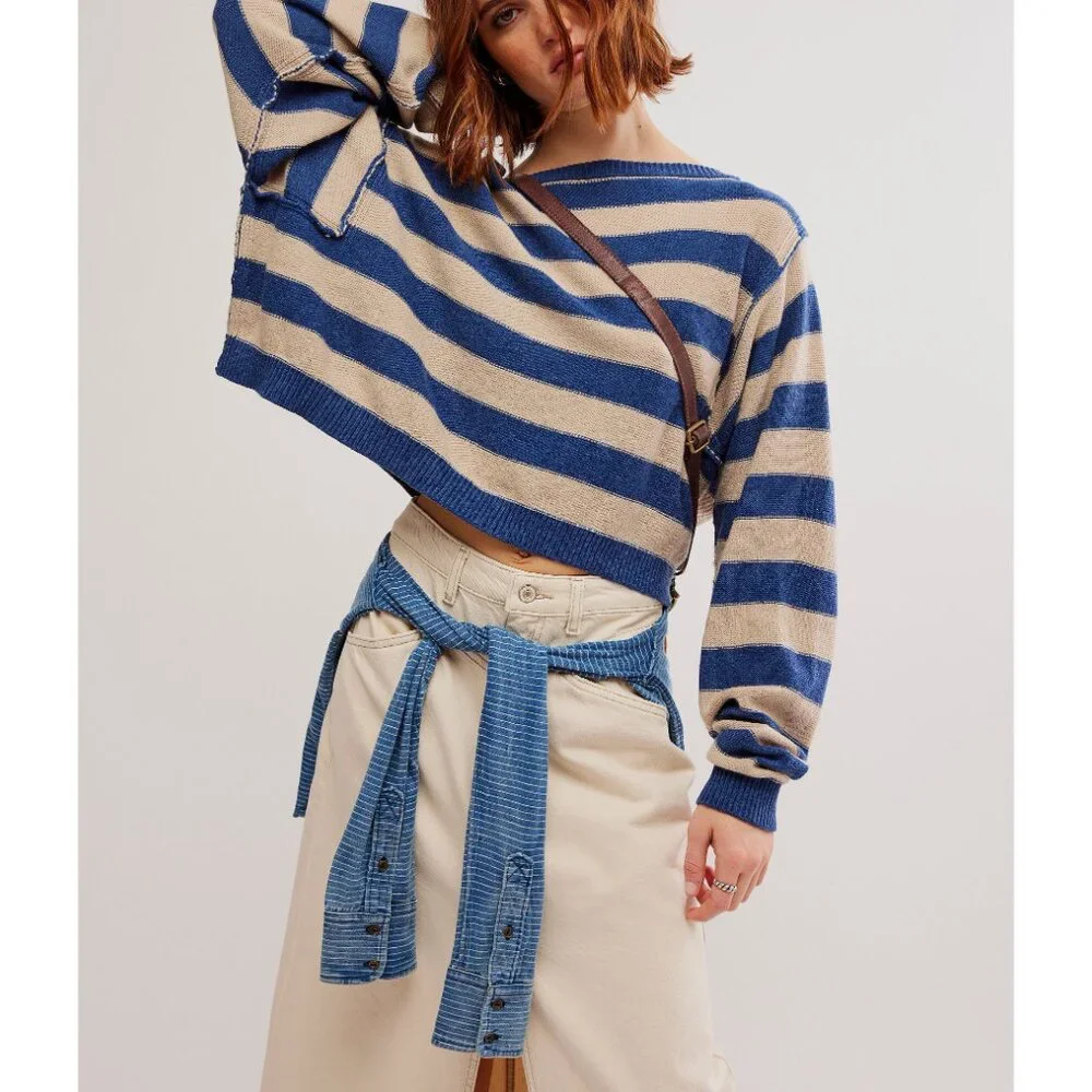 FREE PEOPLE Into The Blue Pullover / Blue Combo - Picture 6 of 9